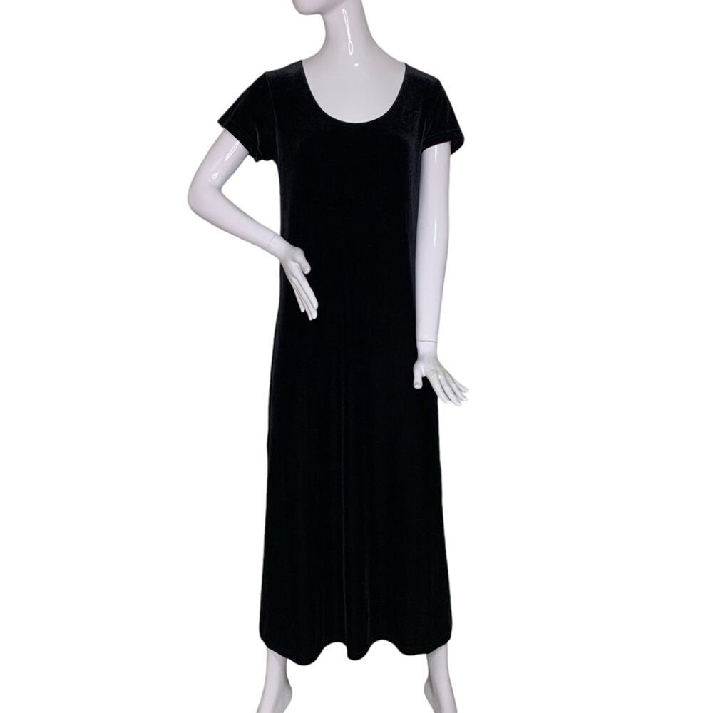 Cassini Vintage Velvet Maxi Dress Short Sleeve Pullover Black Size M